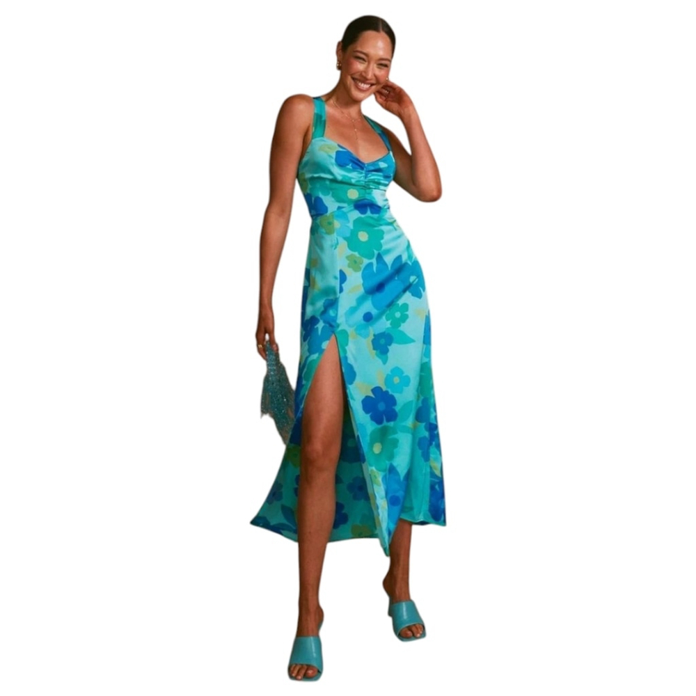 $188 NWT Show Me Your Mumu Mina Midi Dress in Blue Piccadilly Floral S